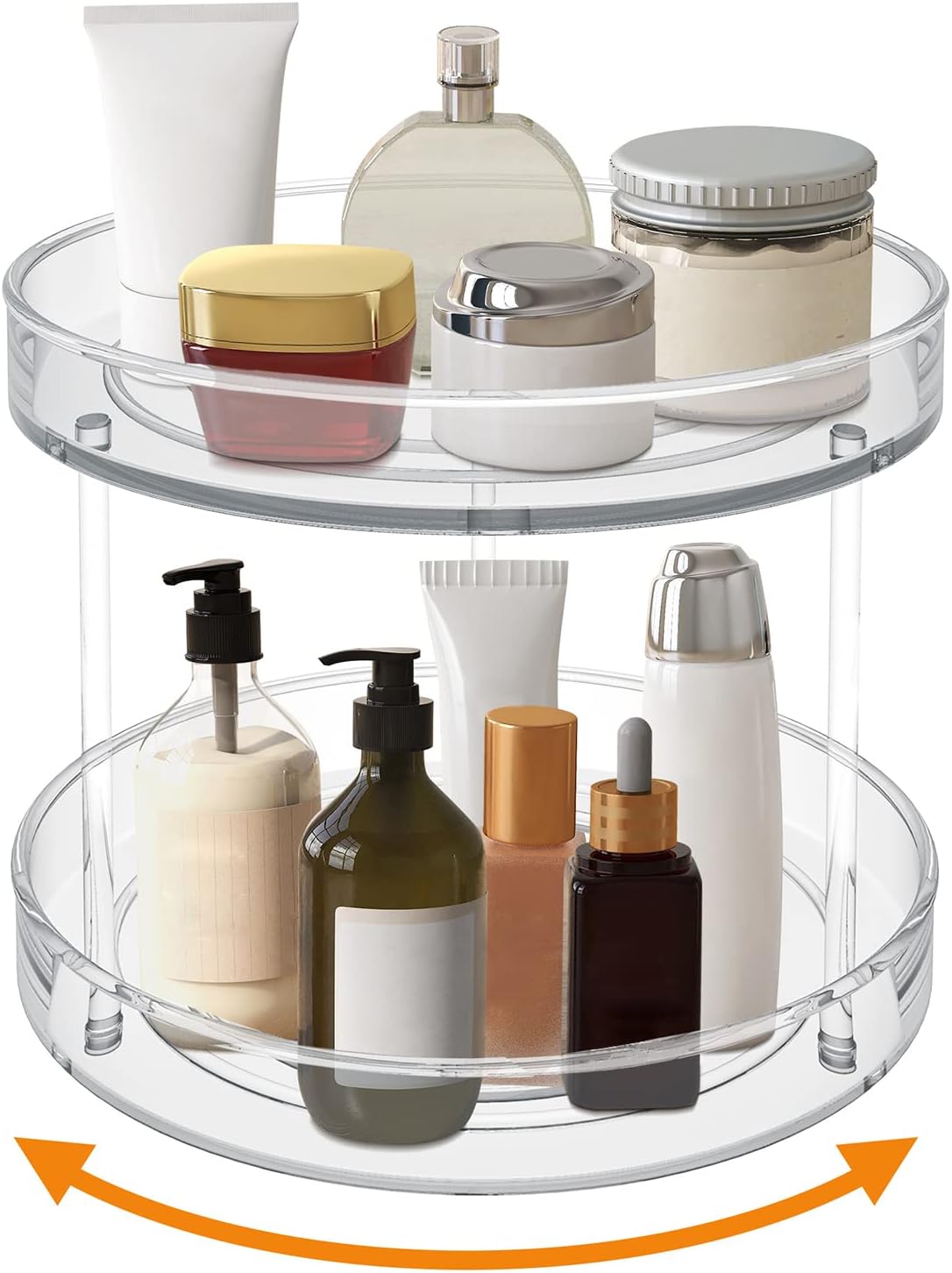 VAEHOLD 2 Tier Lazy Susan Turntable Spice Rack Organizer for Kitchen Cabinet, Farmhouse Tiered Tray Decorative Trays for Fruit, Snacks - Organizer for Cupboard, Pantry, Bathroom, Table