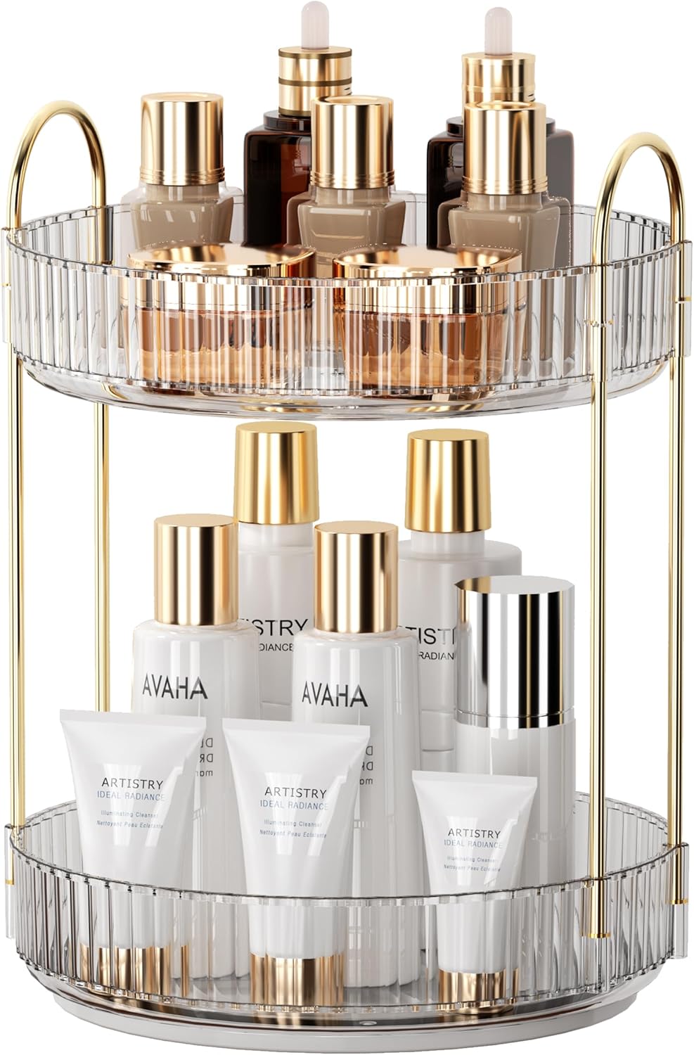 YCIA&DONE 360 Rotating Makeup Organizer and Storage for Vanity Bathroom Countertop, High Capacity Cosmetic Skincare Perfume Organizers for Dresser Lazy Susan (Clear White,2 Tiers)