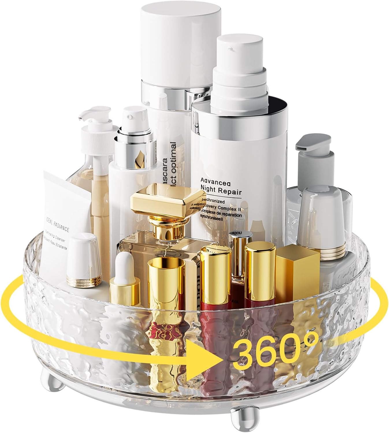 【Water Ripple】A-LUGEI 𝟵" Makeup Organizer Countertop,【𝟯𝟲𝟬°Rotating】 Perfume Organizer, Bathroom Organizer and Storage, Skincare Organizer, Lazy Susan Organizer for Vanity Cabinet Dresser Bathroom