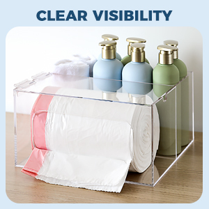 Clear Visibility transparent material trash bag box acrylic design eliminates guesswork