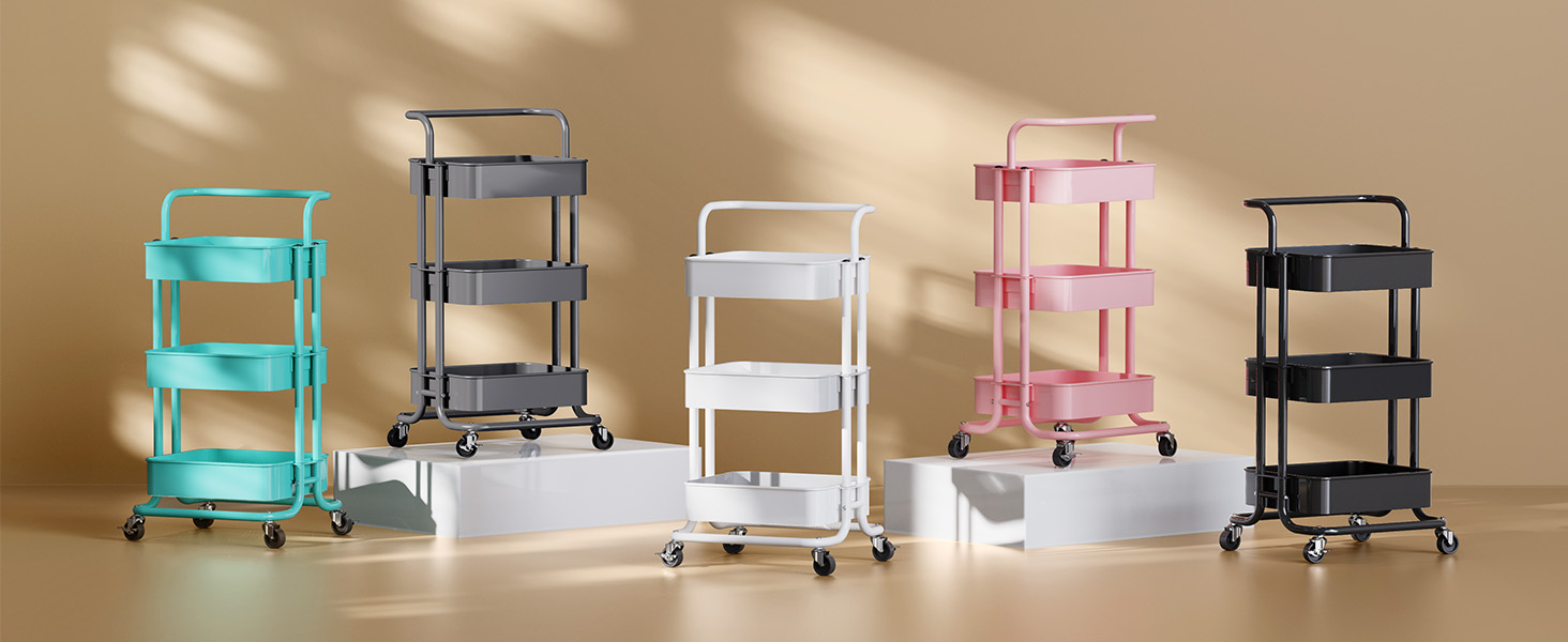 rolling cart utility cart with wheels metal storage cart PIUC03W