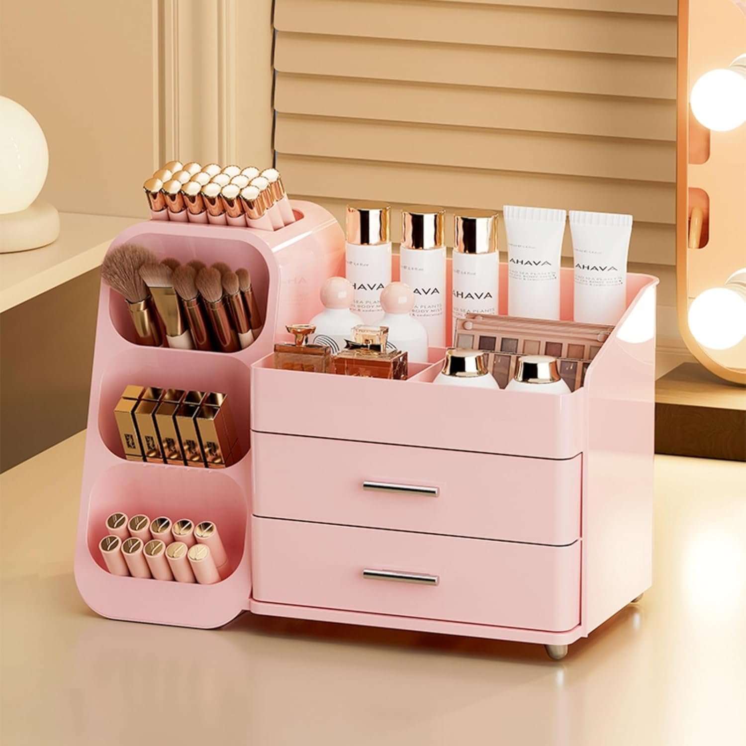Makeup Organizer with Drawers for Vanity,Spacious Cosmetic Display Case,Perfect Storage Solution for Your Beauty Essential (ALL Pink)