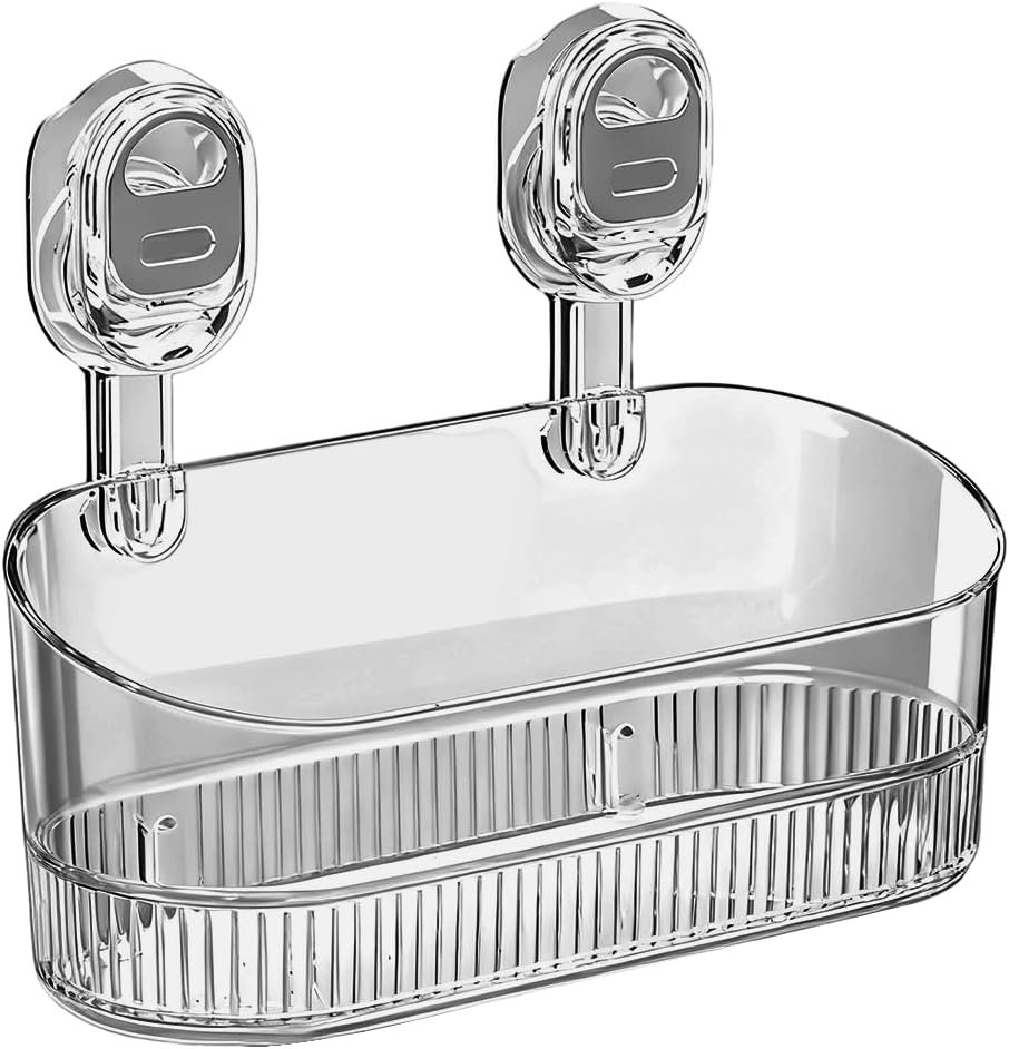 2026 New No-Drill Bathroom Suction Storage Box, Large Capacity Strong Load-Bearing Suction Cup Storage Rack with Drain Holes, Removable Shower Caddy Hanging Wall Mount Kitchen Organizer (1, Gray)