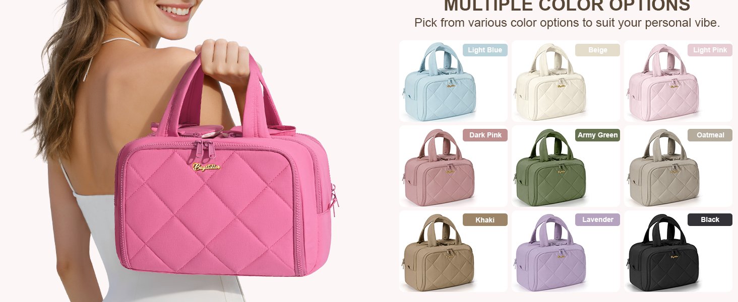 Lightweight Quilted Makeup Bag Cosmetic Organizer with Handle
