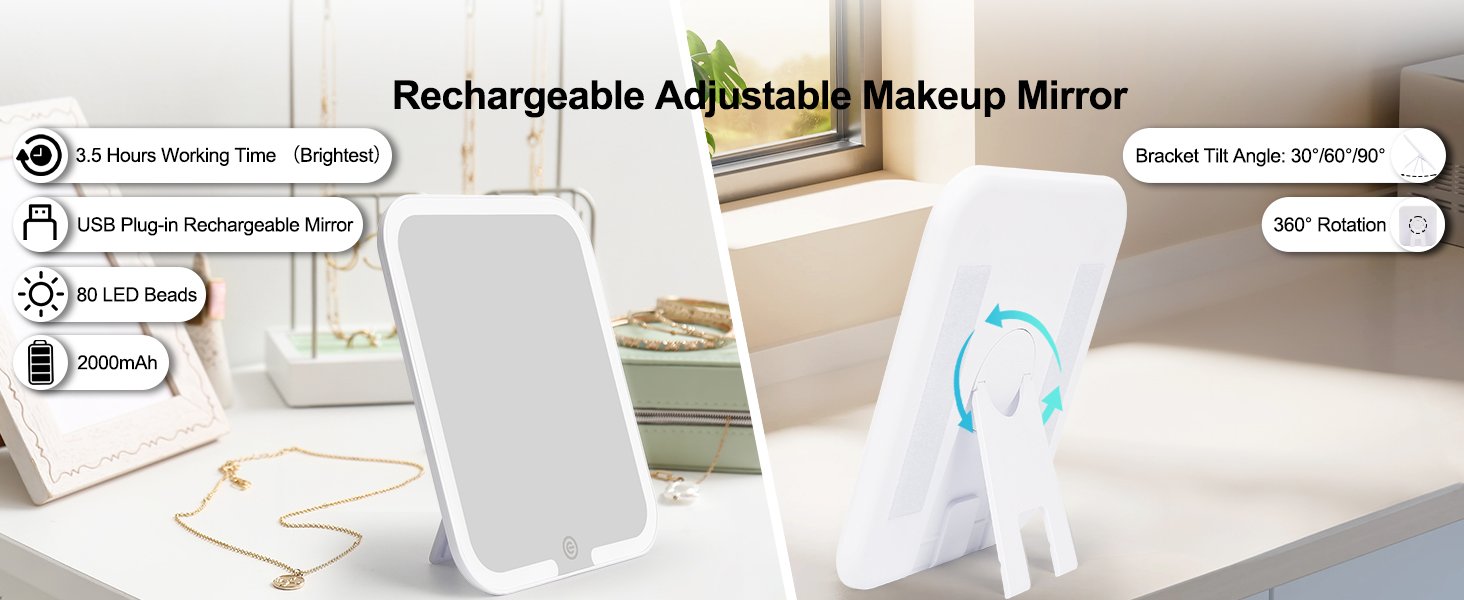 rechargeable adjustable makeup mirror