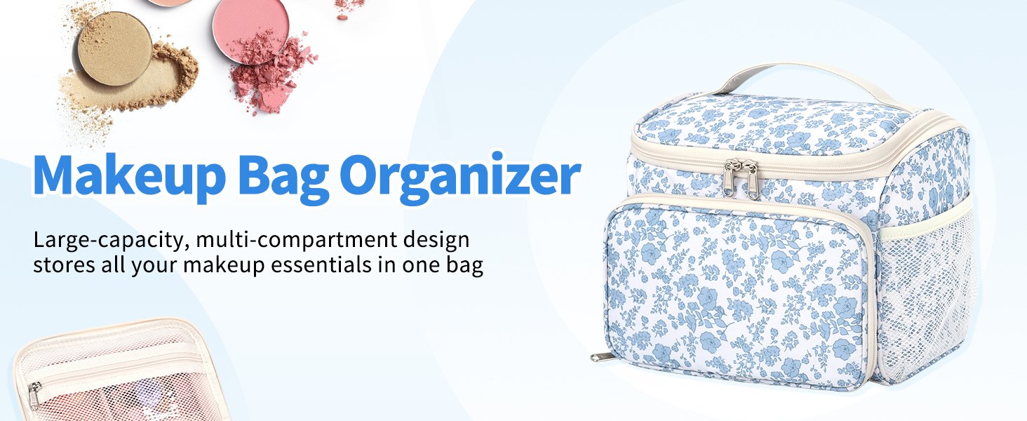 Large-capacity, multi-compartment design stores all your makeup essentials in one bag