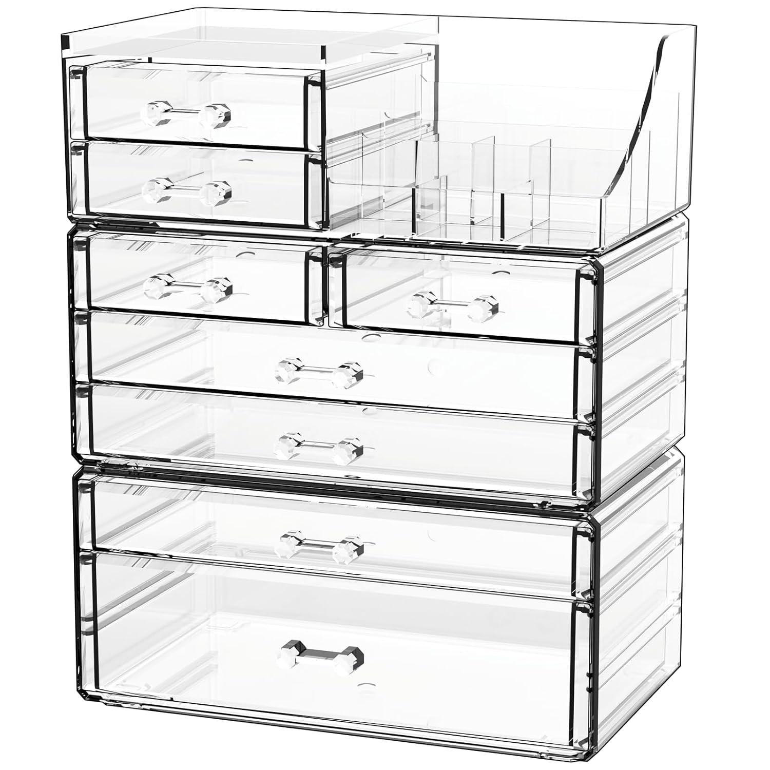 Acrylic Clear Make up Organizers And Storage for Vanity,Bathroom Skincare Organizer With 8 Drawer for Dresser,Plastic Desk Accessories Organization,Cosmetic Organizer Countertop for Beauty,Skin Care