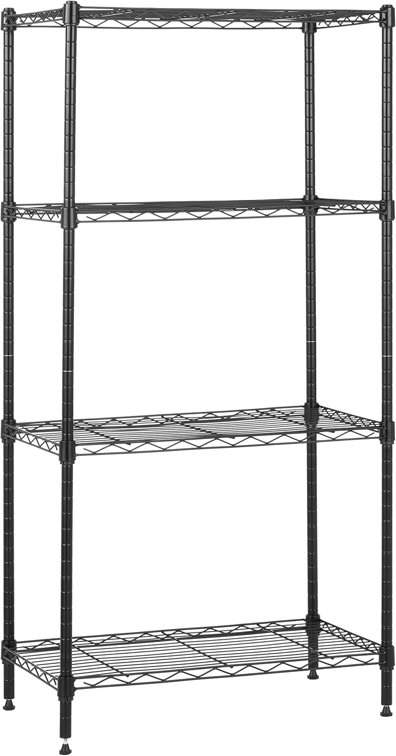 Amazon Basics 4-Shelf Steel Wire Rack, 13.4 D x 23.2 W x 48 H in, Black | Sturdy, Adjustable, Easy Assembly, Storage