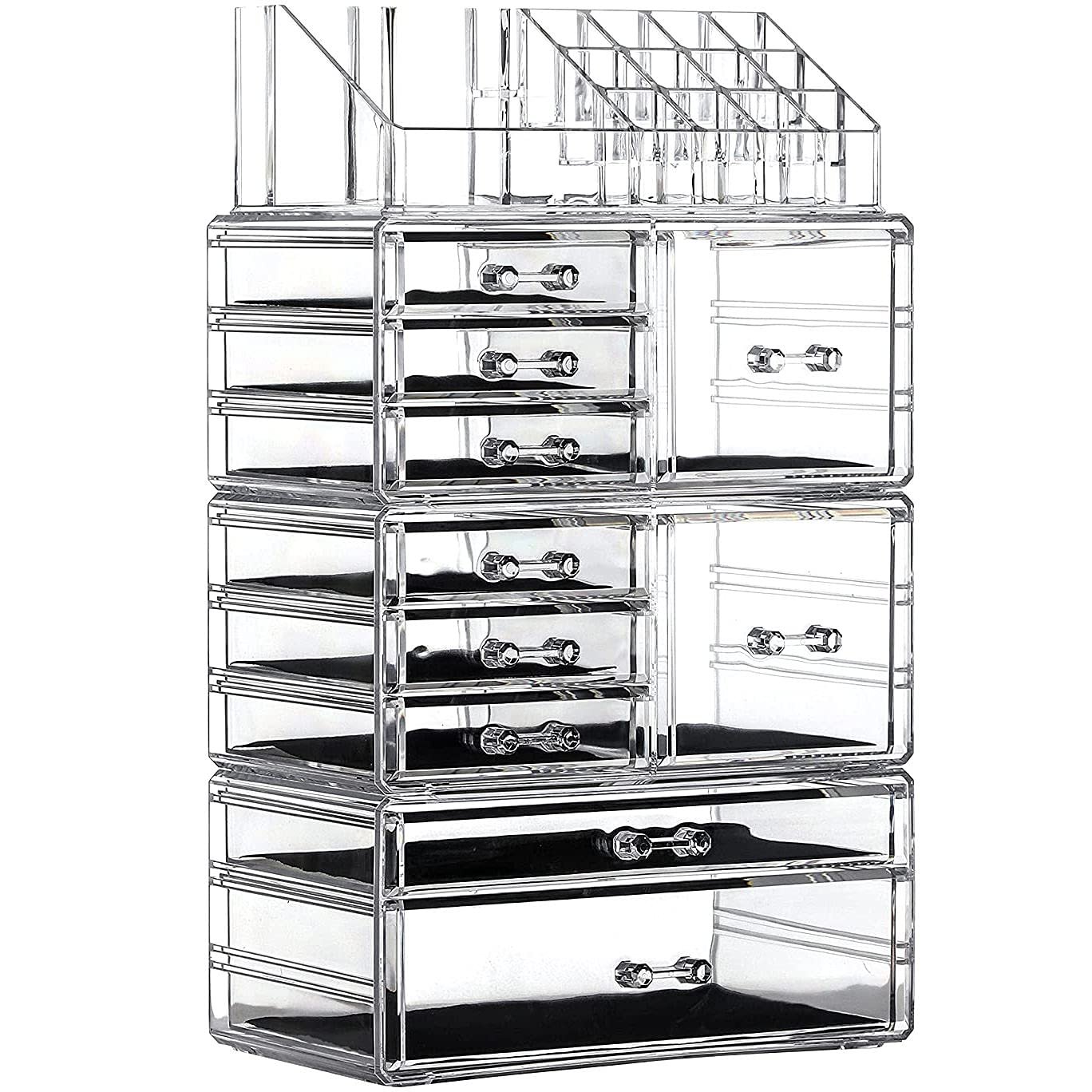 Cq Acrylic 4 Pack Clear Makeup Storage, Stackable 10 Drawer Organizer for Vanity, Jewelry, Hair Clip, Beauty & Skincare Products