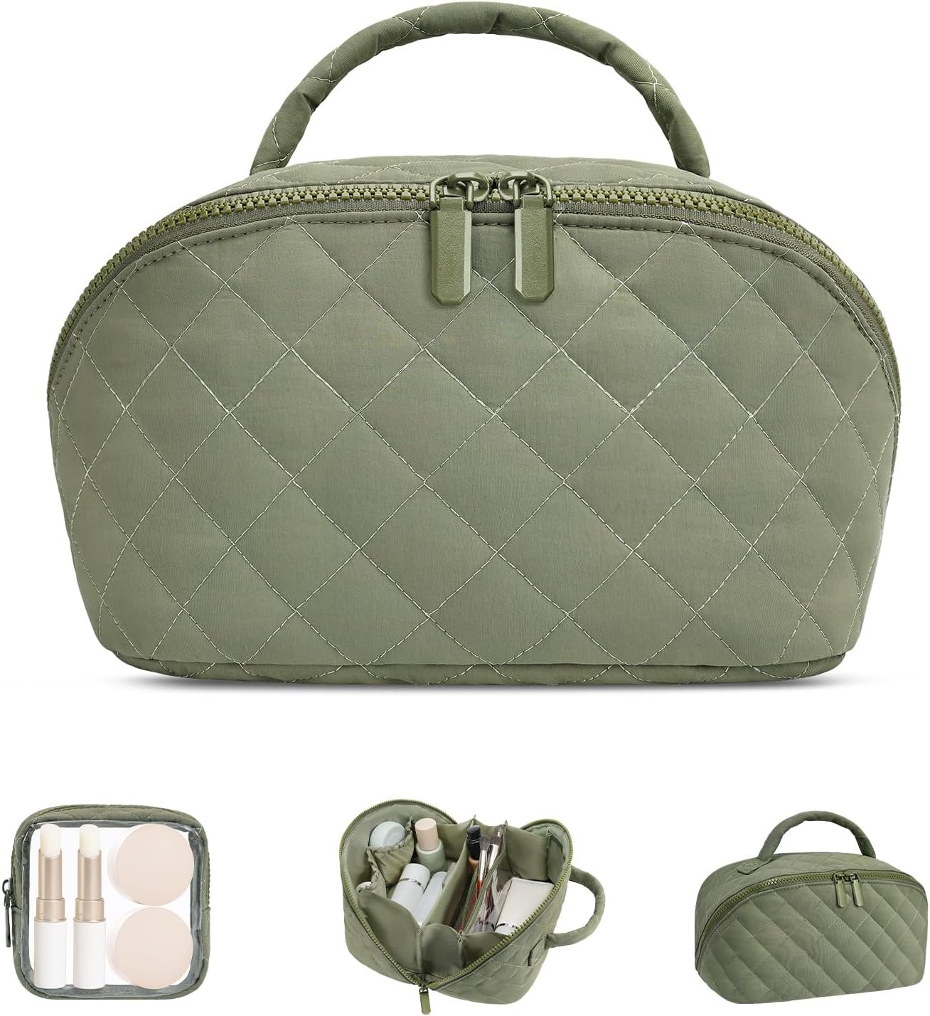 Makeup Bag, Quilted Makeup Bag, Puffy Travel Make up Bags, Cosmetic Organizer Bag, Waterproof Toiletry Bag for Women