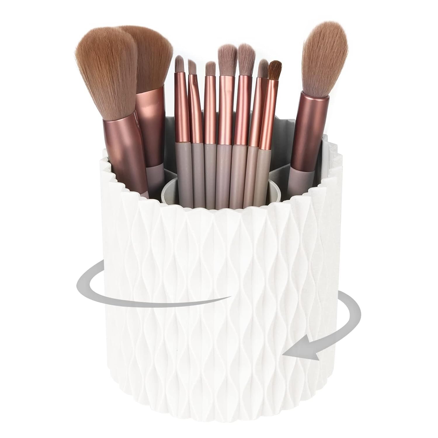 Makeup Brush Holder Organizer - 360° Rotating, 5-Slot Brush Cup for Cosmetics, Lipsticks, Pens | Vanity & Desk Organizer (White)