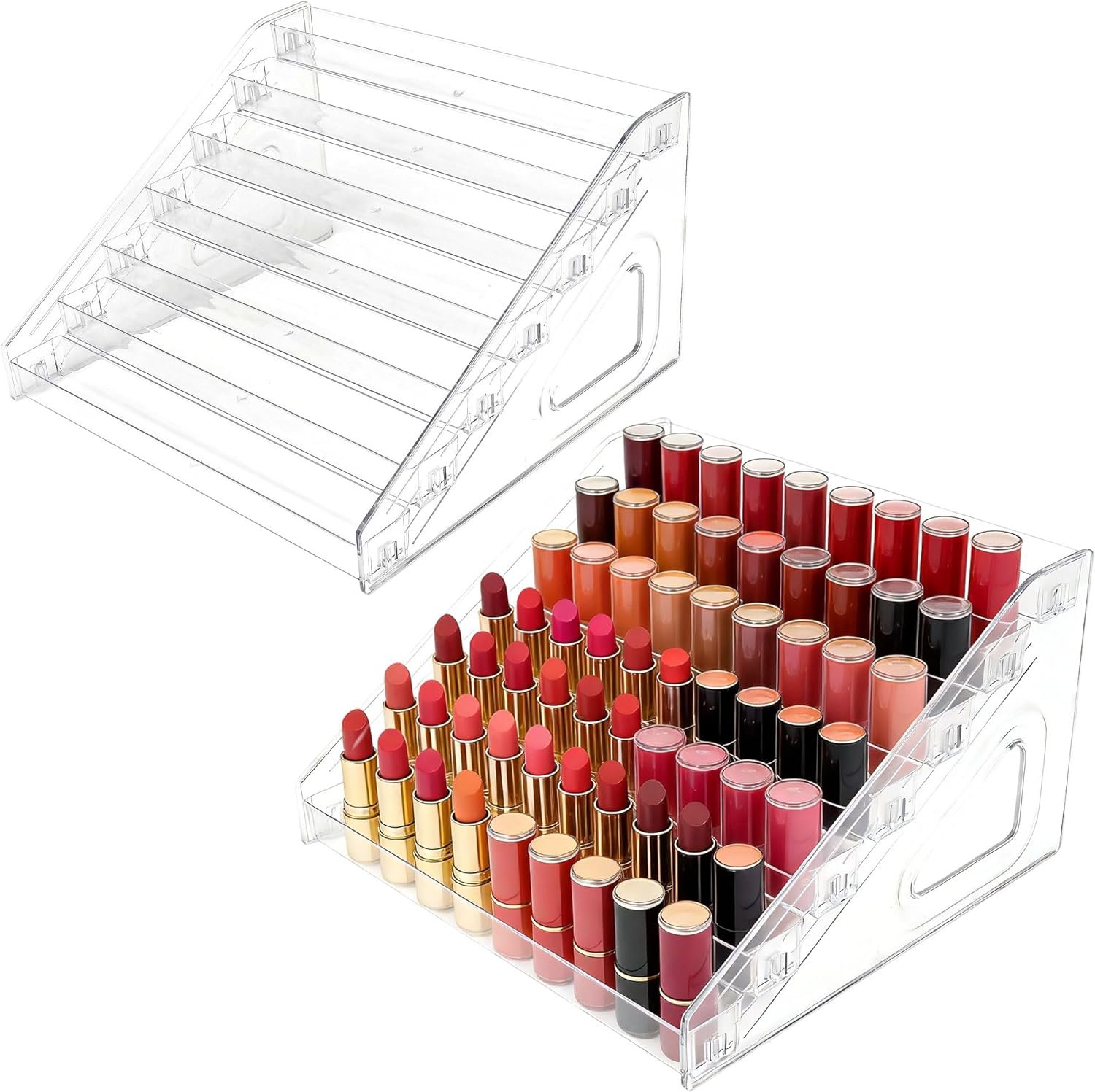 SIBAO 2 Pack 7 tier Transparent Essential Oils Nail Polish Organizer, Acrylic Display Holder,Paint Organizer Rack Case for Lipstick,Sunglasses,and Makeup