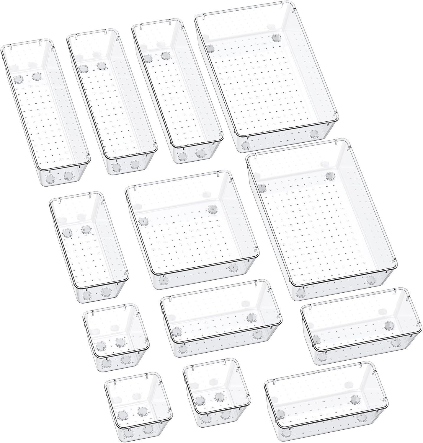 SMARTAKE 13-Piece Drawer Organizers with Non-Slip Silicone Pads, 5-Size Desk Bathroom Drawer Organizer Trays Storage Tray for Makeup, Jewelries, Utensils in Bedroom Dresser, Office and Kitchen, Clear