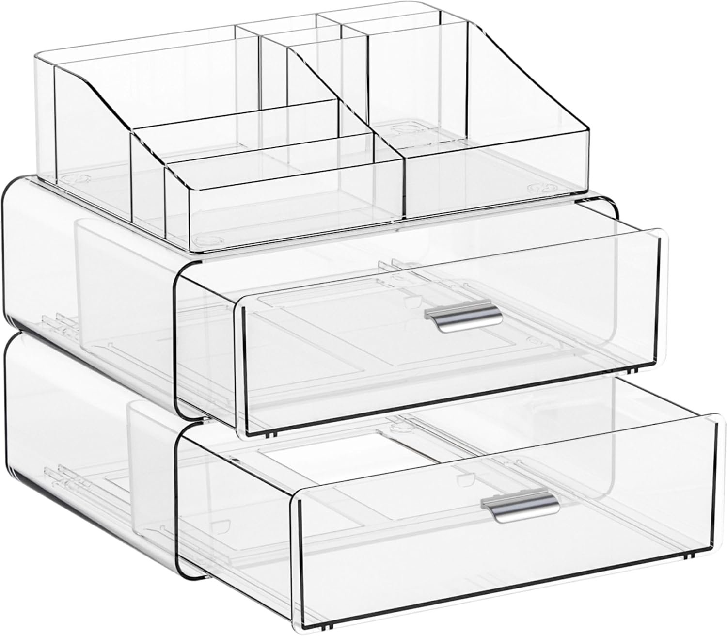 Yieach 3 Tier Clear Acrylic Makeup Organizers with Drawers,Tiered Countertop Make up Storage Organizer for Dresser Top and Bathroom Vanity,Plastic Makeup Stand for Brush,Skincare,Beauty Organizers