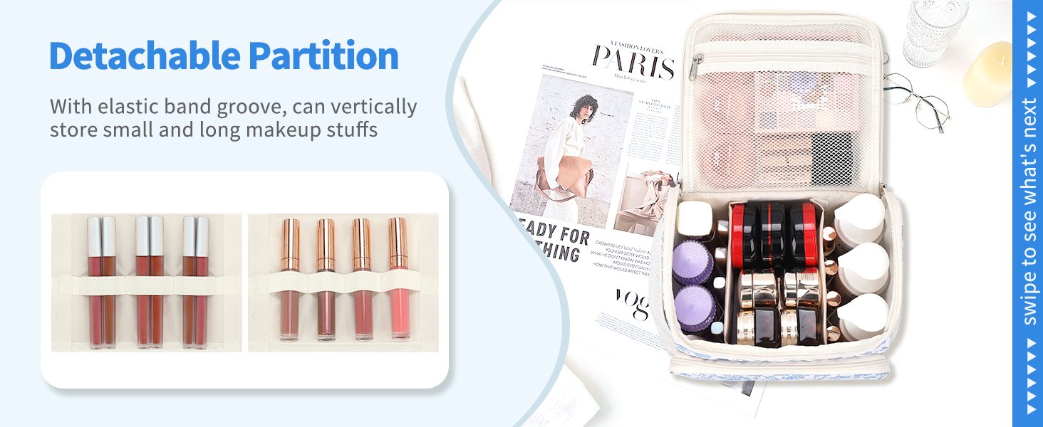 With elastic band groove, can vertically store small and long makeup stuffs