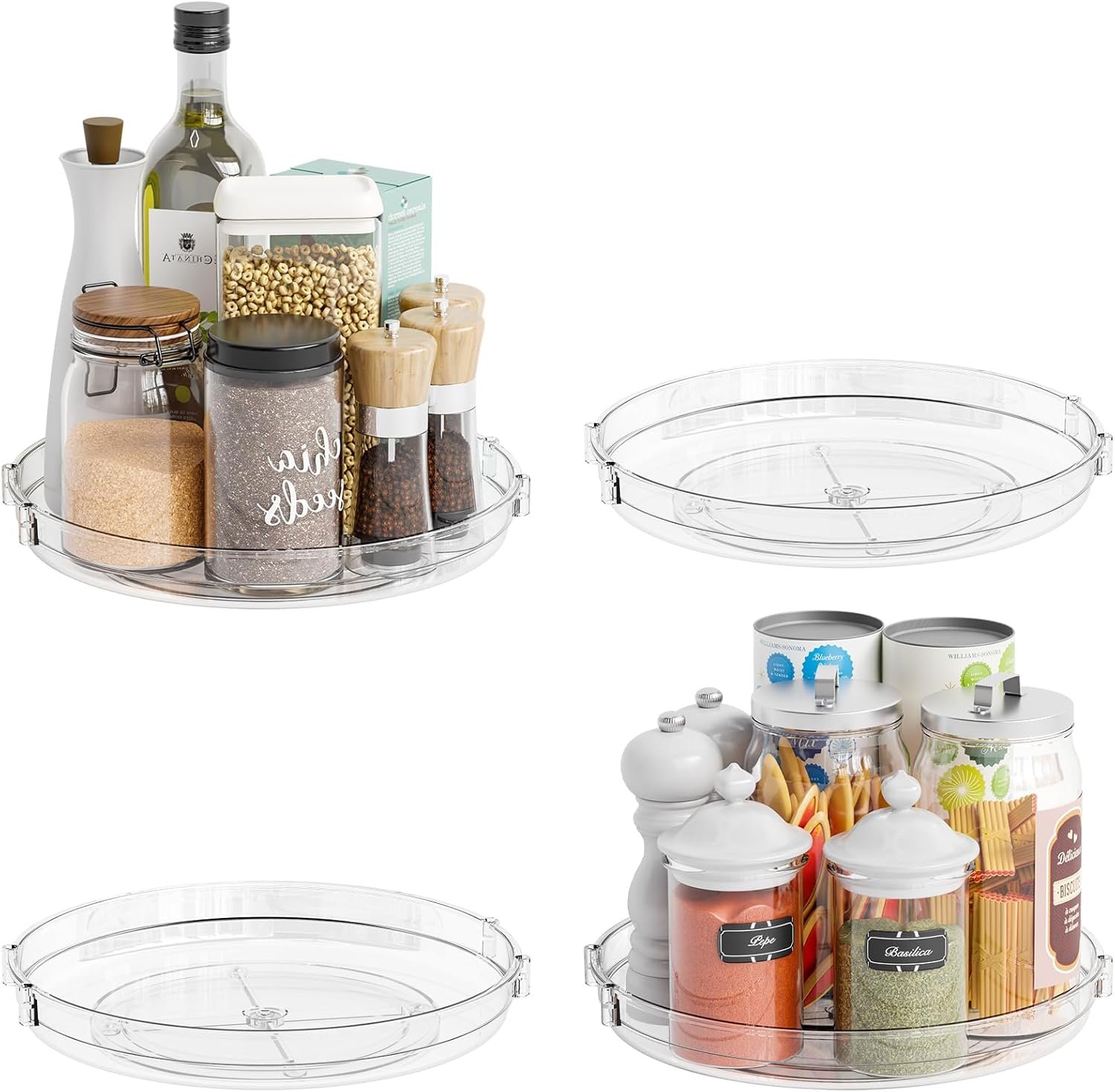 4 Pack Rotating Small Lazy Susan Turntable Organizer for Cabinet,9.5 Inch Clear Acrylic Spice Rack,Turn Table Organizers for Refrigerator,Kitchen,Pantry and Vanity Makeup,Bathroom Countertop Organizer