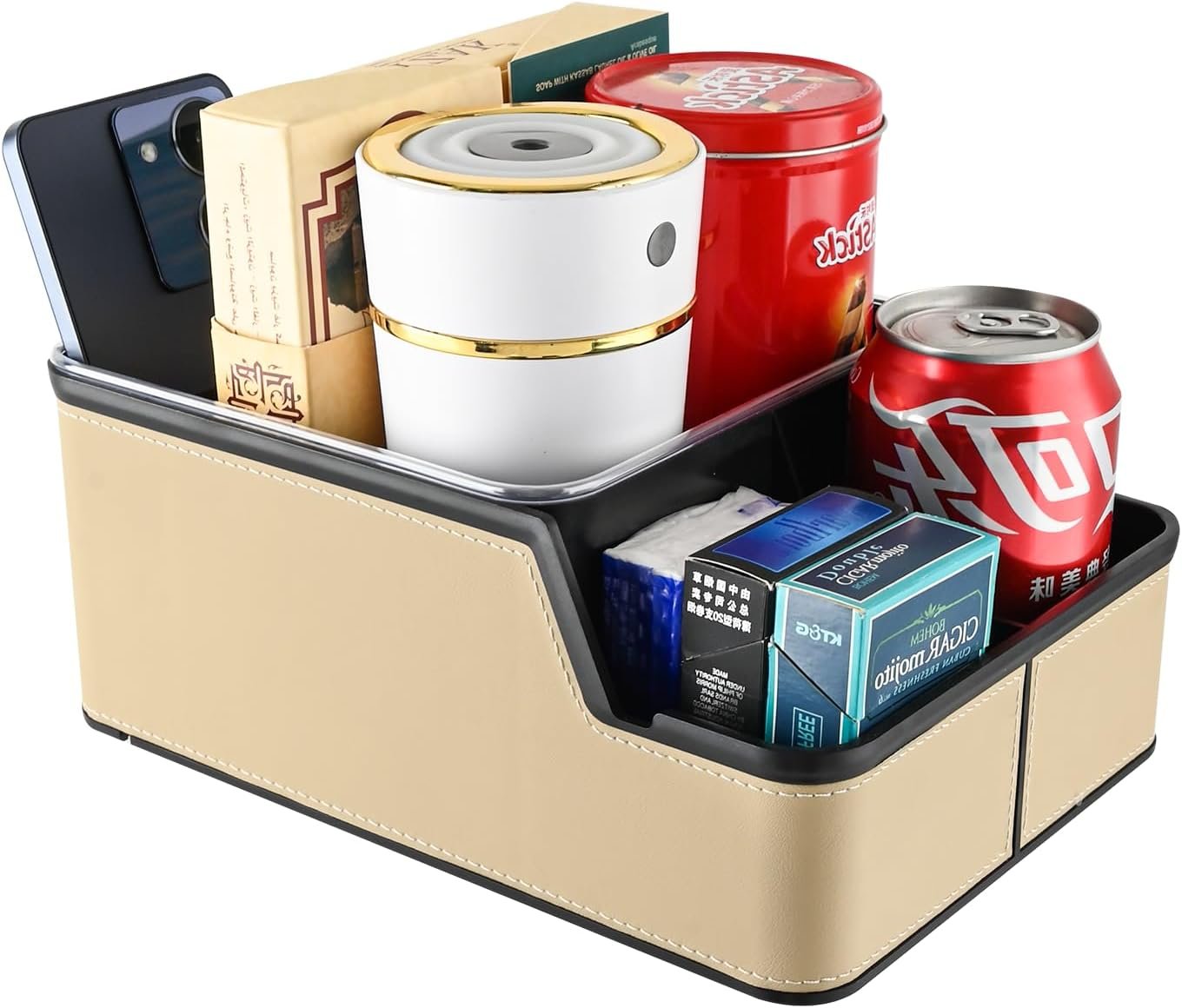 Car Organizer Between Back Seat,Car Armrest Storage Box with Compartment,Multifunctional Front Seat Organizer,Center Console Cup Holder Tray,Car Seat Organizer with Non-slip Mat(Beige)