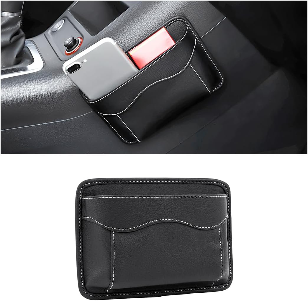 Car Seat Side Pocket Organizer, PU Leather Pen Phone Sunglasses Holder Tray Pouch Seat Gap Filler, Mini Storage Bag Car Interior Accessories for Auto Seat Door Window Console (Black)