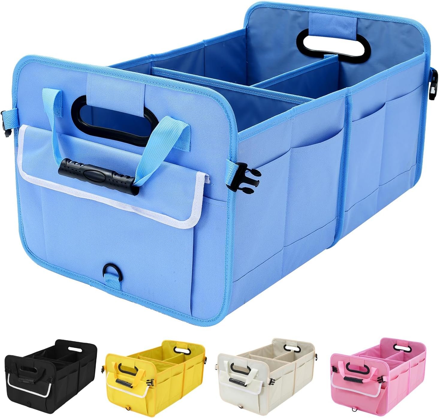 Car Suv Trunk Organizer,Sturdy Storage Organizer for Car Accessories,Tools,Sundries.Upgraded 4 Carrying Handles,72L,Foldable,Waterproof,Multi Compartment,2 Straps for Fixation(Blue)