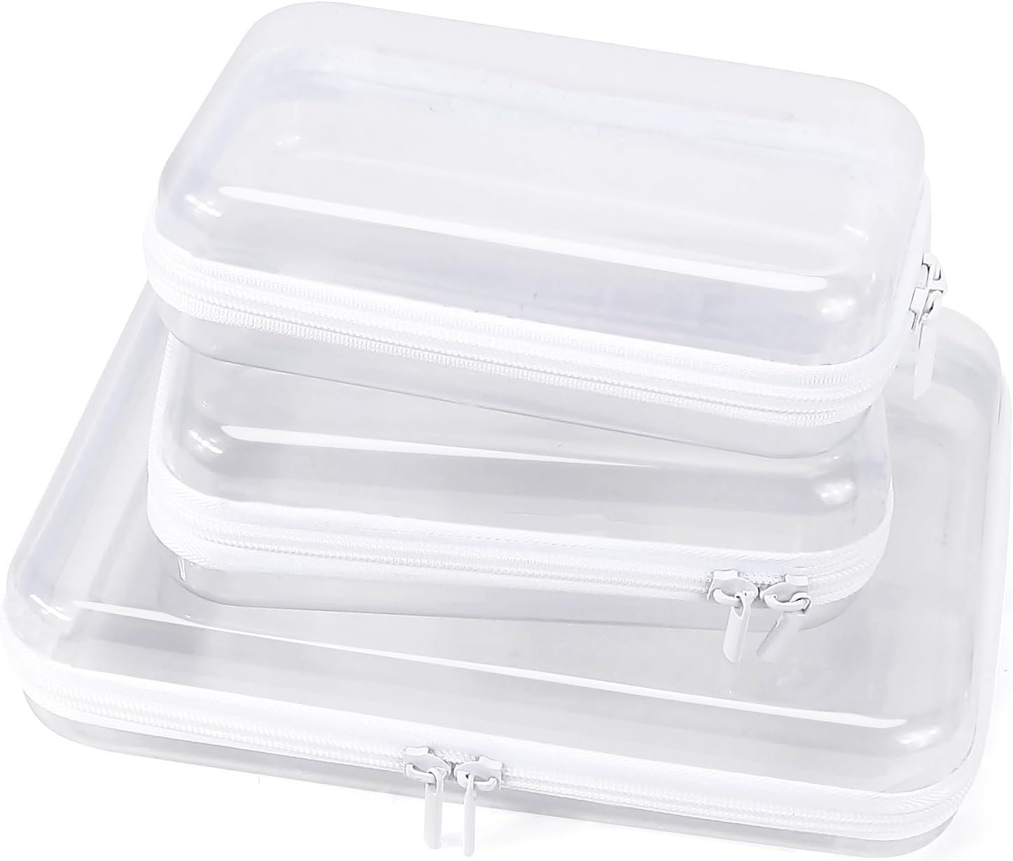 Clear Hard Shell Zipper Case Clear Zipper Pouches, Travel Toiletry Bag & Waterproof Makeup Organizer, Diaper bag, Plastic Pouch for Office Home Storage, White 3 Pack, LSS