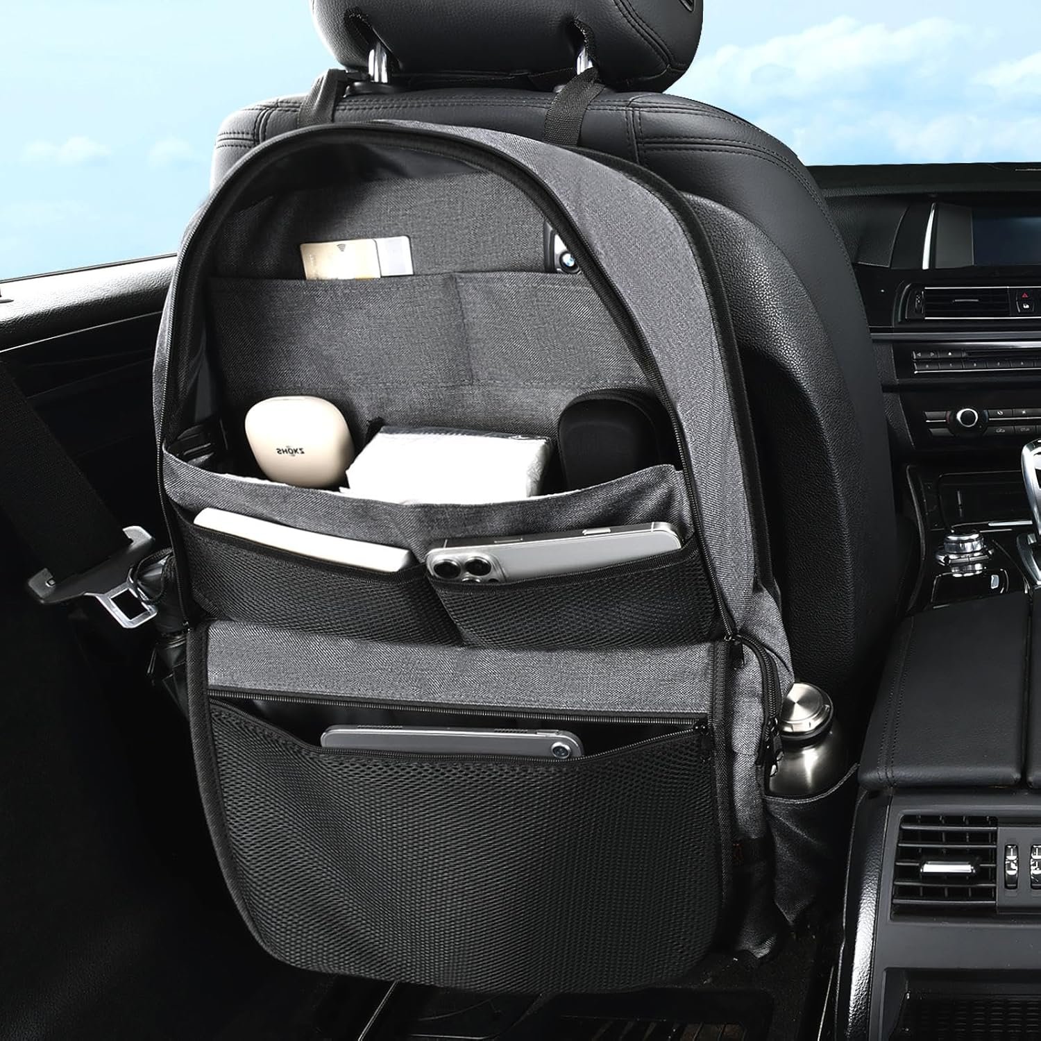 Coverado Backseat Car Organizer, Heavy-Duty Durable Dual-Way Use Car Back Seat Organizer Waterproof with Reinforced Pockets, Zipper Closure Design, Protect Valuables from Spills, Keeps Car Tidy