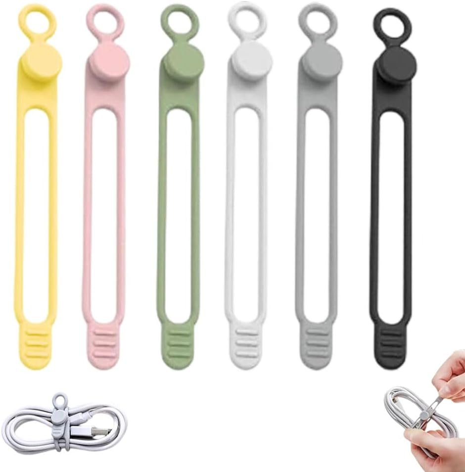 Data Cable Organizer, 2025 New Elastic Silicone Cable Straps Cord Organizer, Reusable Cable Ties Wire Organizer for Bundling and Fastening Earphone, Phone Charger (6 Pcs)