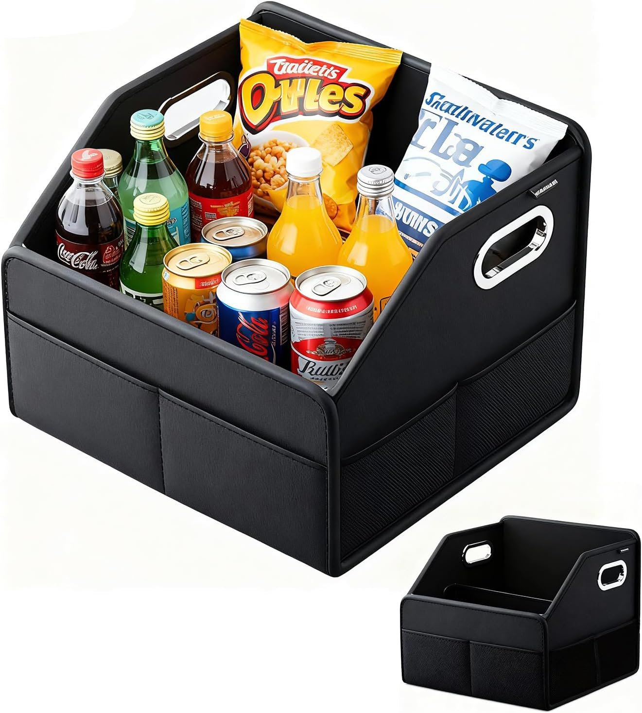 Leather Car Organizer Front Seat Organizer with Metal Handles, Dividable Black Car Caddy Organizer for Passenger Seat Organizer