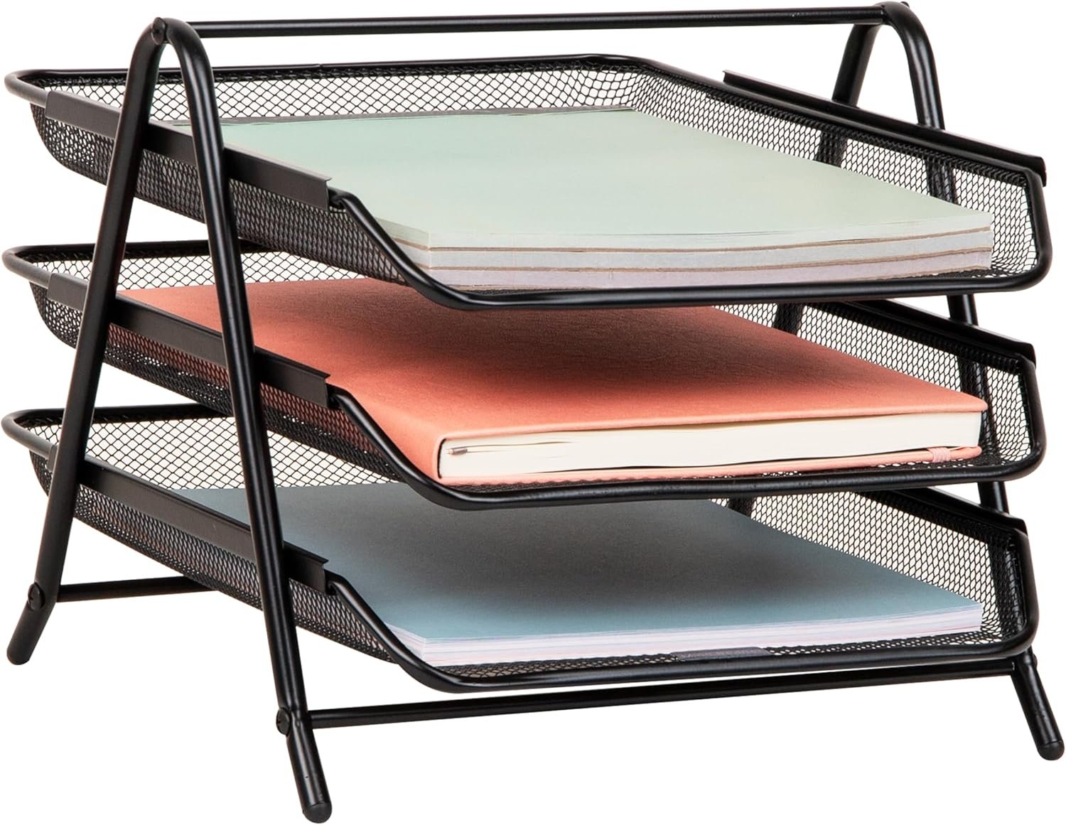 Mind Reader 3-Tier Paper Tray, Desktop Organizer, File Storage, Workspace, Office, Metal Mesh, 11.75"L x 13.75"W x 10"H, Black