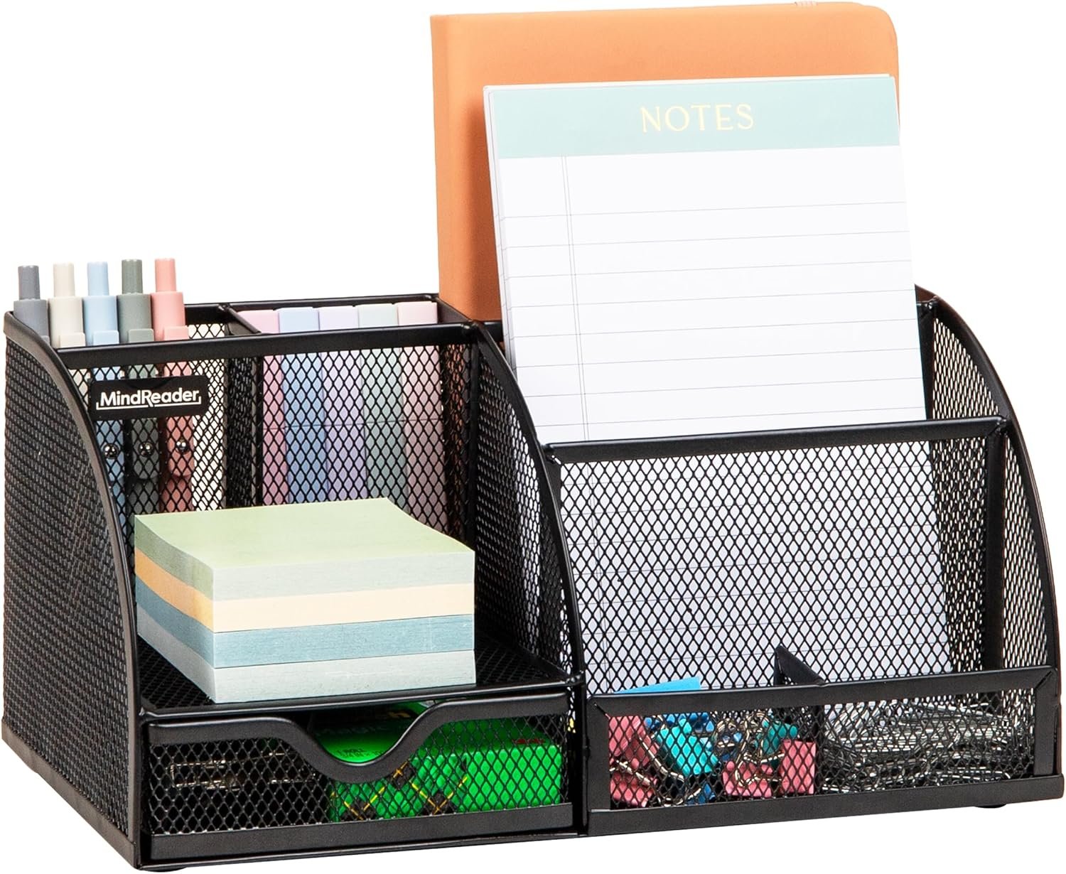 Mind Reader 7-Compartment Desktop Organizer, File & Accessory Storage, Metal Mesh Office Organizer for Desk, Workspace, Mail, Black