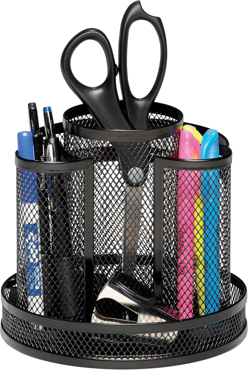 Rolodex Desk Organizer, Rotating Office Supply Caddy, Mesh Black (6.5" x 6.5" x 6.25") - Spinning Pencil Holder, Teacher Essentials