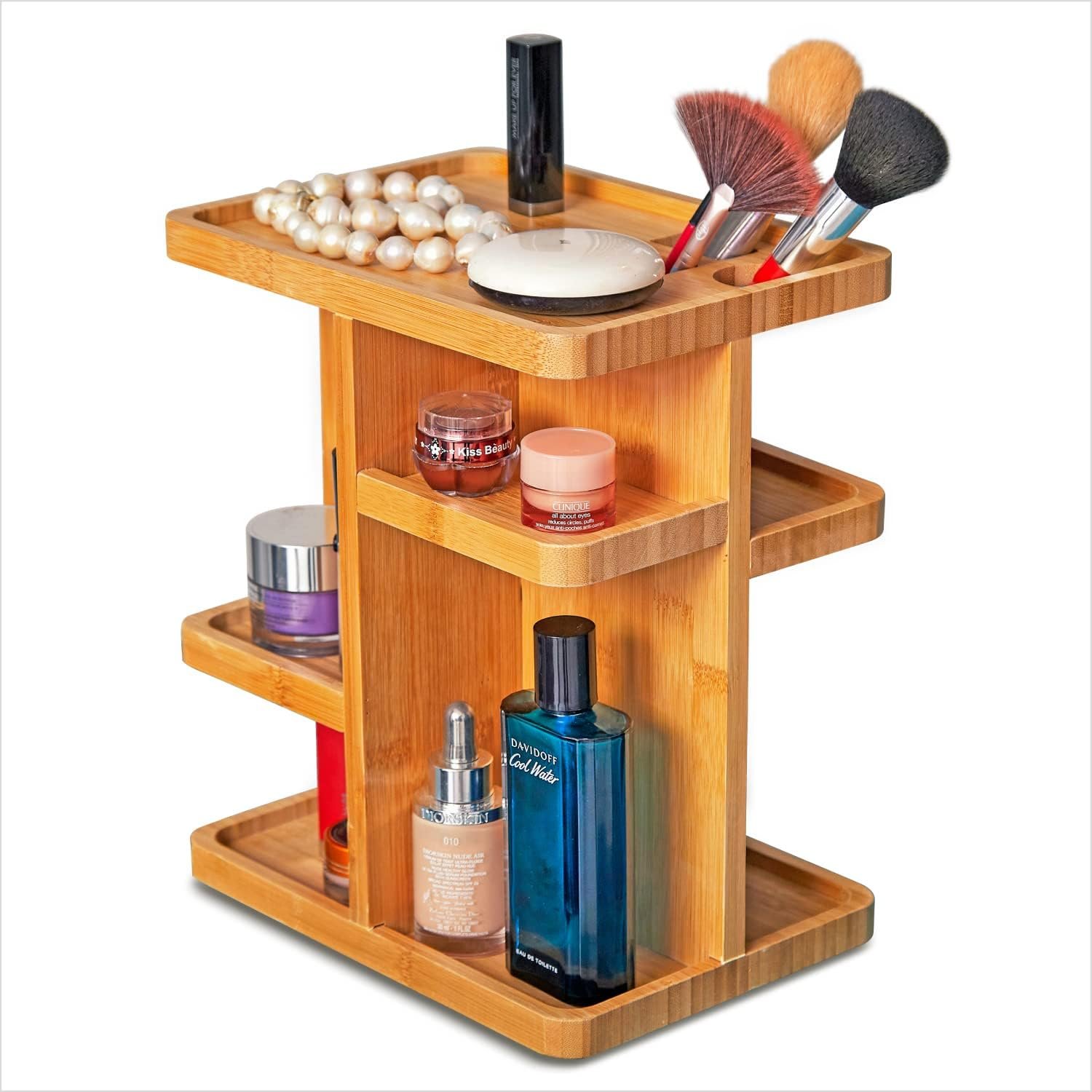RoyalHouse Bamboo 360 Degree Rotating 12 inches Makeup Organizer, Display Cosmetic Organizer, Multi-Function Storage for Makeup Desk, Bathroom, Bedroom,Toiletries, Gift for ladies and women