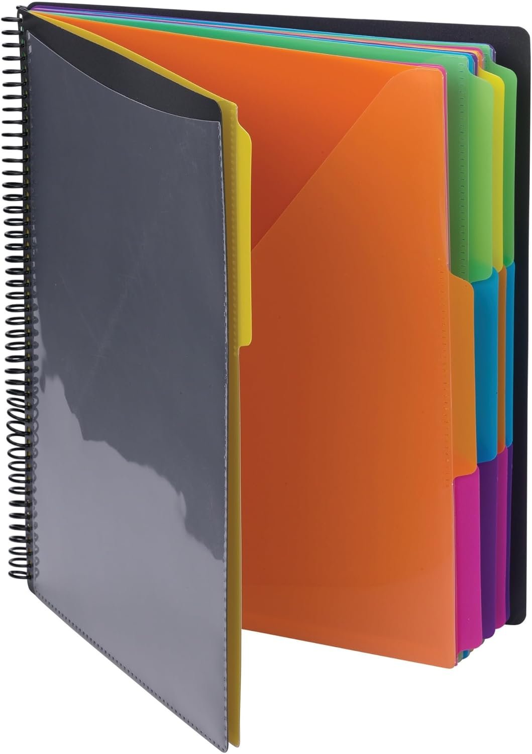Smead Project Organizer, 24 Pockets, Grey with Assorted Bright Tabs, Tear Resistant Poly, 1/3-Cut Tabs, Letter Size (89206)