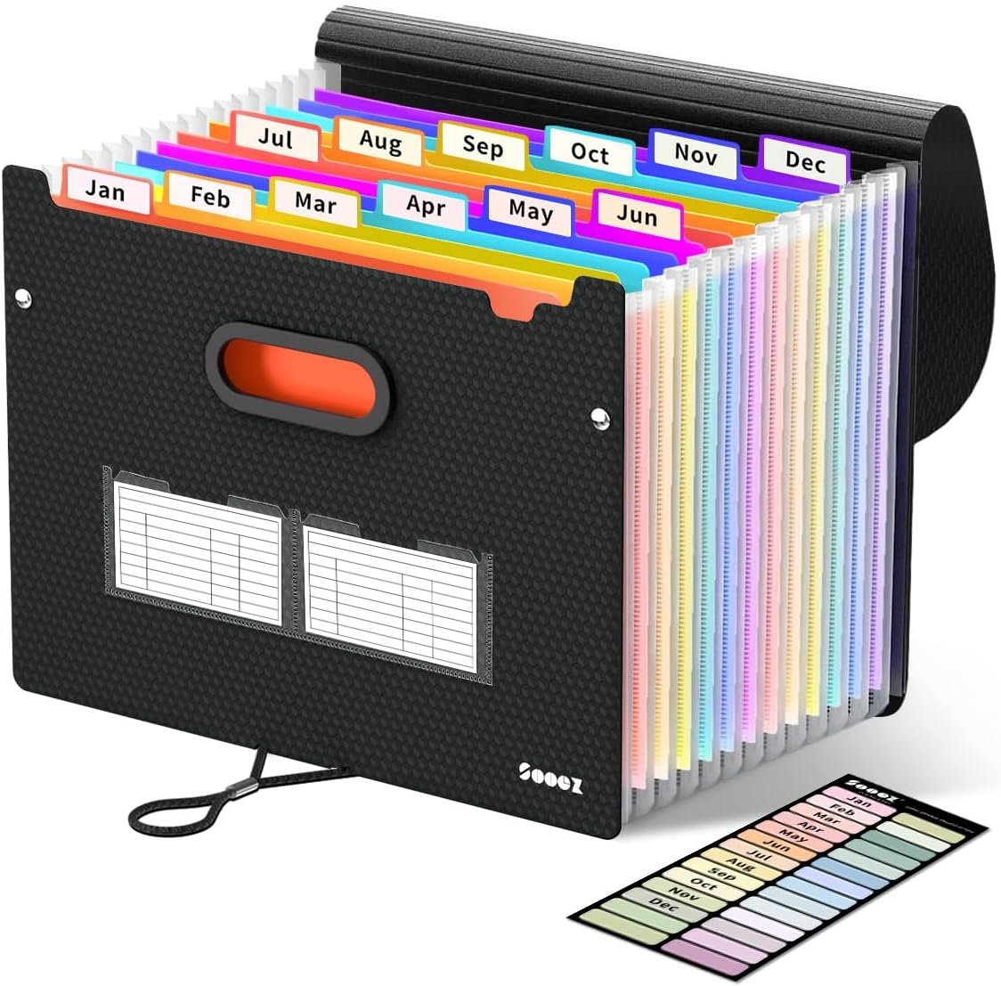 Sooez Upgraded Accordion File Organizer, Expanding File Folder with Deeper 12 Pockets - Never Cover Up Index Tabs, Monthly Bill Paper Receipt Document Organizer, Letter A4 Size for Home Office School