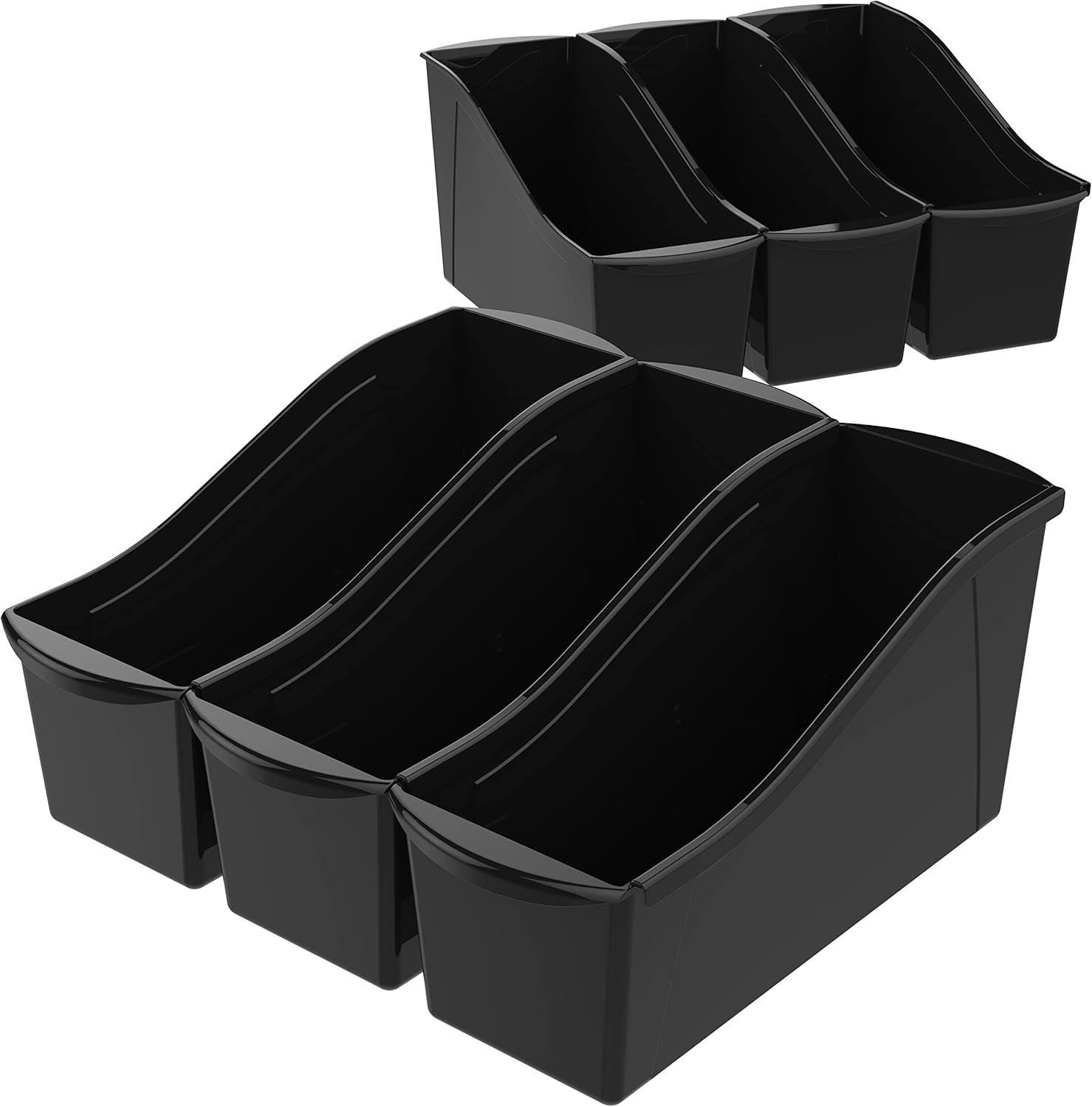 Storex Large Book Bin - Interlocking Plastic Organizer for Home, Office, and Work Space - Black, 6-Pack (70109E06C)