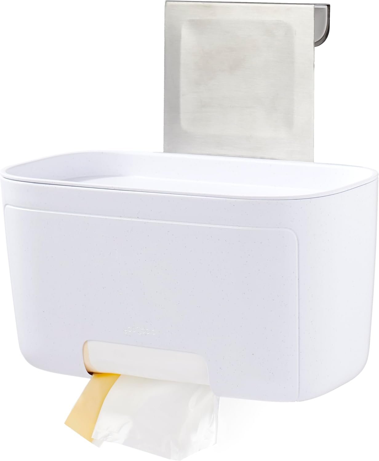 YouCopia DoorStash Garbage Bag Dispenser, Hanging Kitchen Cabinet Door Trash Bag Organizer with Removable Lid for Storage, Speckled White