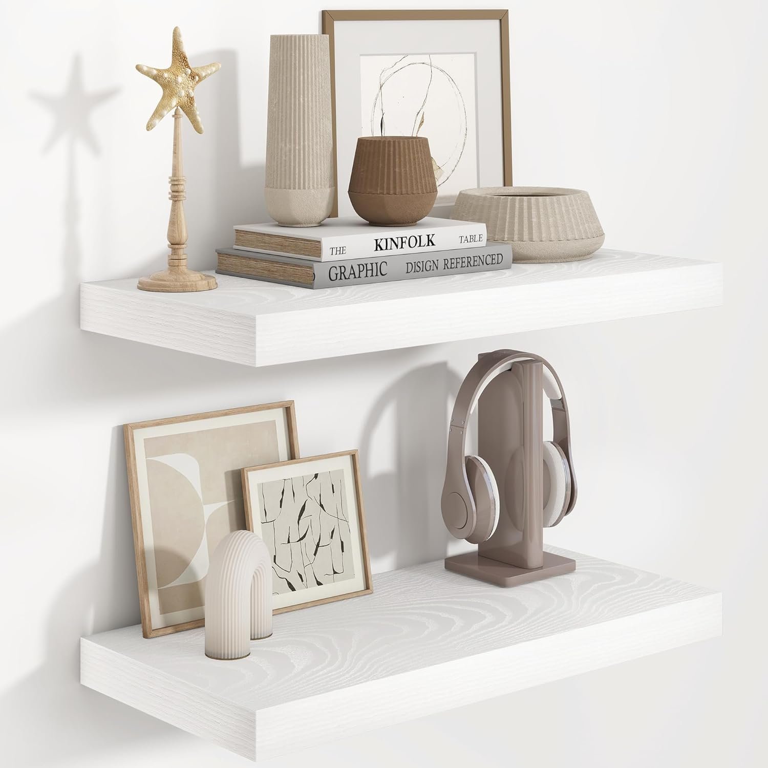 Fun Memories White Floating Shelves 24 Inch Long, 9.3 Inch Deep Floating Shelf for Lving Room, Bedoom, Kitchen, Deep Wall Shelves for Bathroom, 2 Pack Storage Display Shelf for Books, Decors