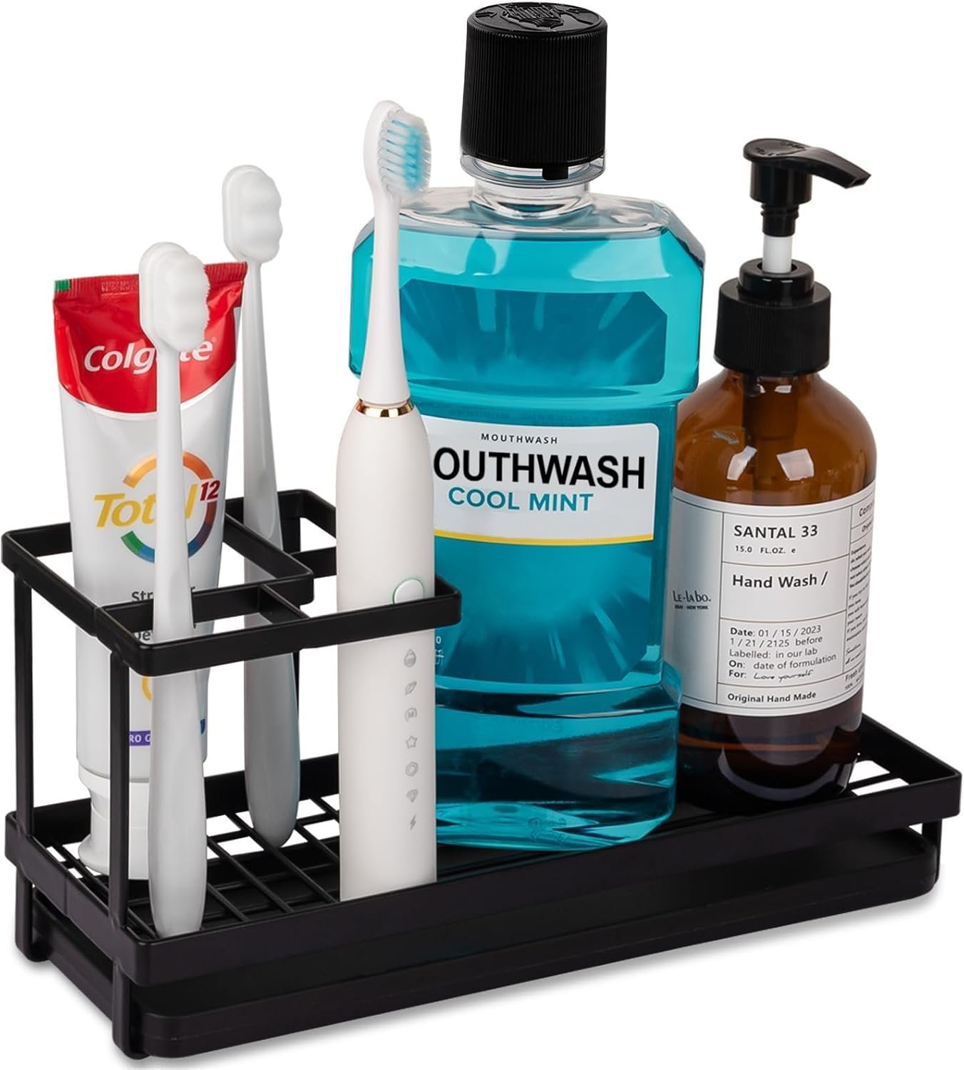 Toothbrush Holders for Bathrooms, Carbon Steel Tooth Brushing Holder Electric Toothbrush and Toothpaste Organizer Bathroom Accessories for Countertop, Shower, Sink - Matte Black