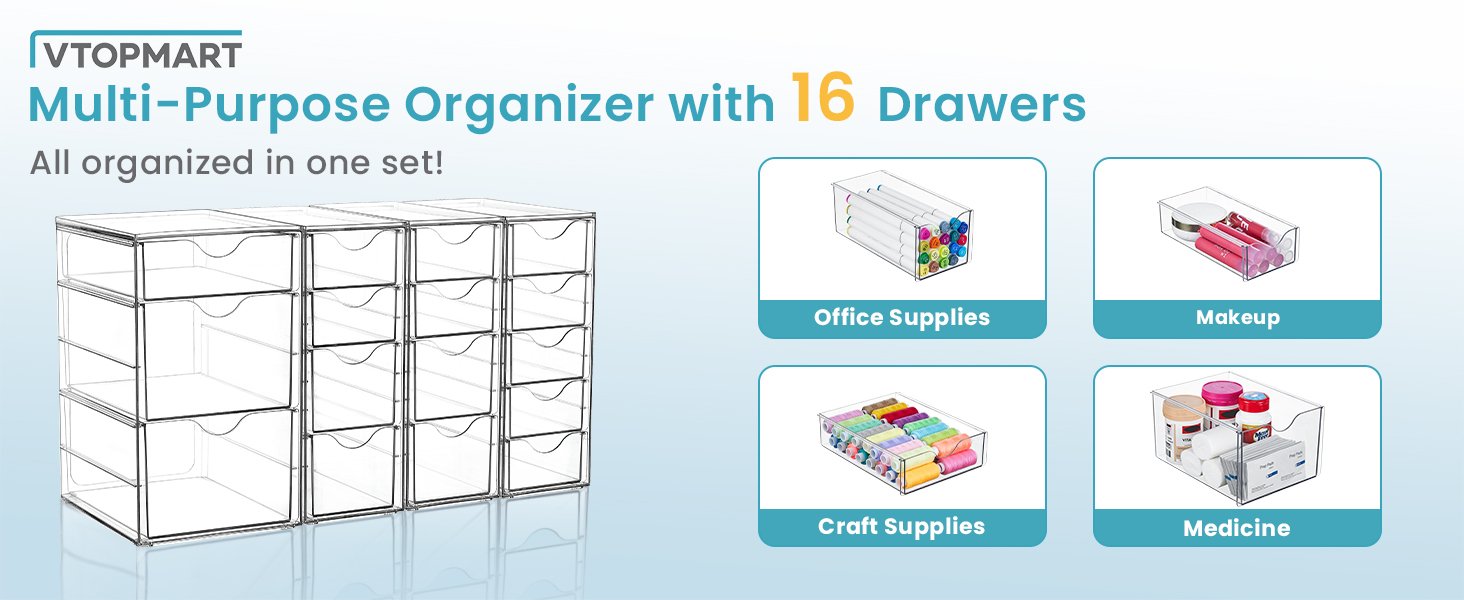 4 Set Desk Organizer with 16 Drawers