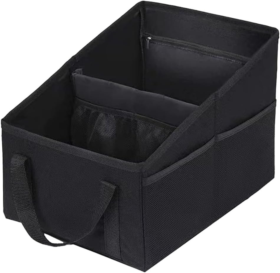 Car Seat Organizer, Collapsible Trunk Organizer with Detachable Divider, Handles and Multiple Pockets, Backseat Car Storage, Passenger Seat Organizer for Front/Back Consoles (Black)
